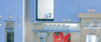 boiler in a blue cabinet