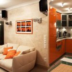 Orange set in the kitchen after combining with the living room