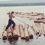 Transportation of logs along the river
